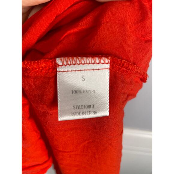 Alya, Size Small, Red Crinkle Gauze Maxi Dress, Boho, Embroidered, Short Sleeve - Picture 4 of 7